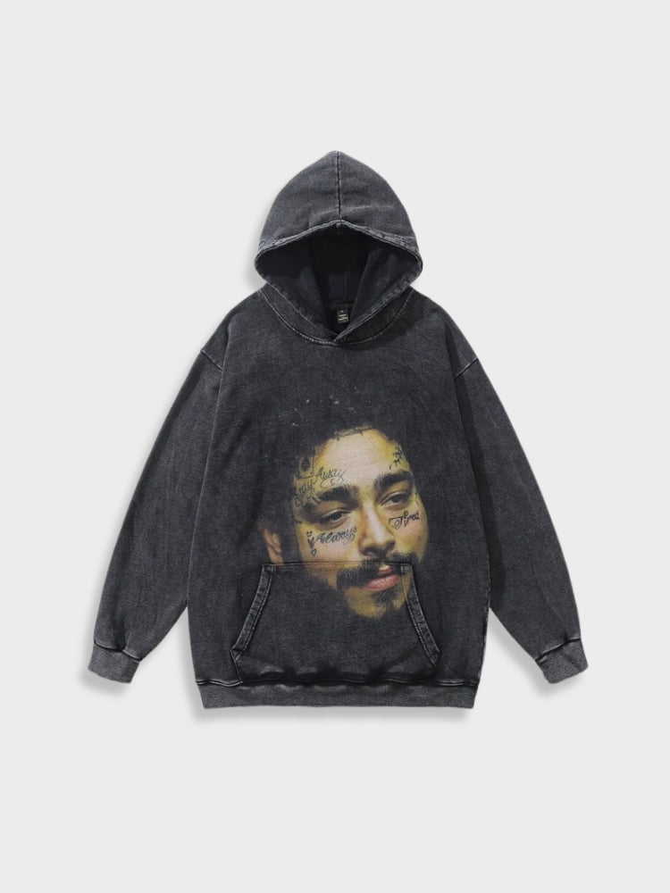 OVERSIZED HOODIE WITH FACE GRAPHIC - POST MALONE HOODIE