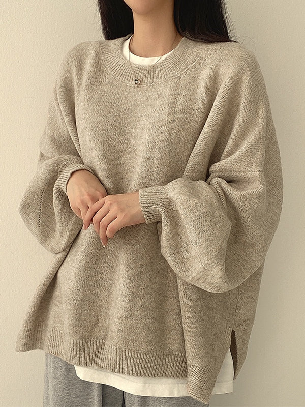 OVERSIZED KNIT SWEATER WITH LOOSE CREW NECK DESIGN