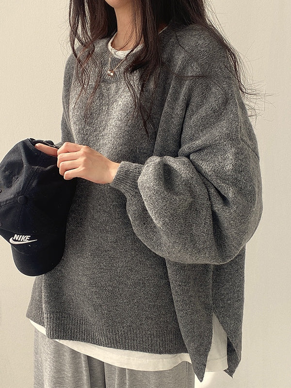 OVERSIZED KNIT SWEATER WITH LOOSE CREW NECK DESIGN