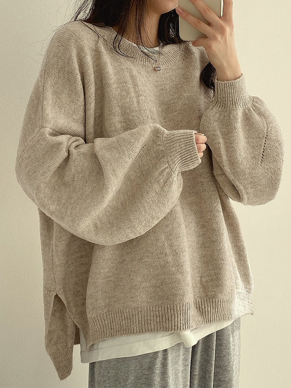 OVERSIZED KNIT SWEATER WITH LOOSE CREW NECK DESIGN