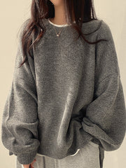 OVERSIZED KNIT SWEATER WITH LOOSE CREW NECK DESIGN