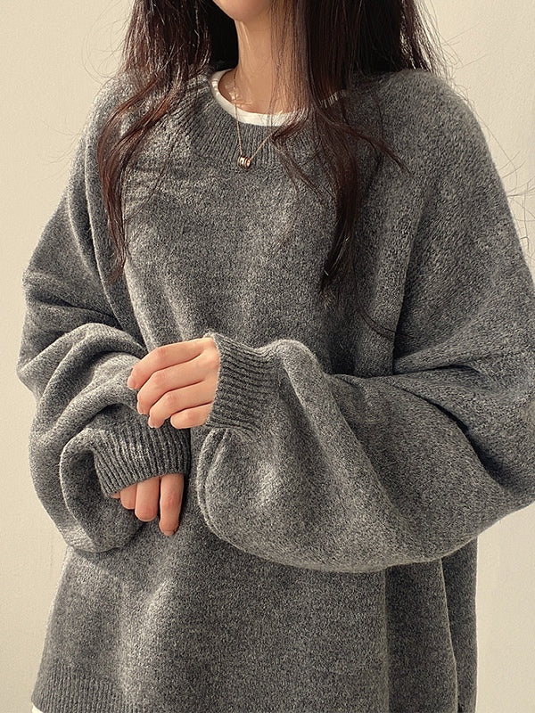 OVERSIZED KNIT SWEATER WITH LOOSE CREW NECK DESIGN