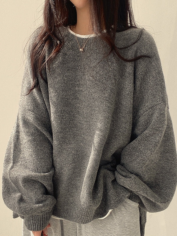 OVERSIZED KNIT SWEATER WITH LOOSE CREW NECK DESIGN