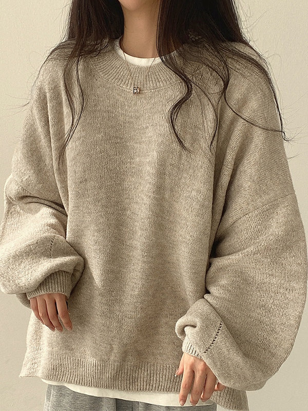 OVERSIZED KNIT SWEATER WITH LOOSE CREW NECK DESIGN