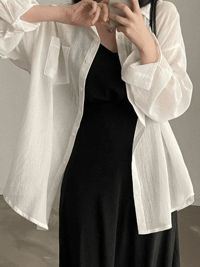 OVERSIZED SHEER WHITE LONG SLEEVE BLOUSE