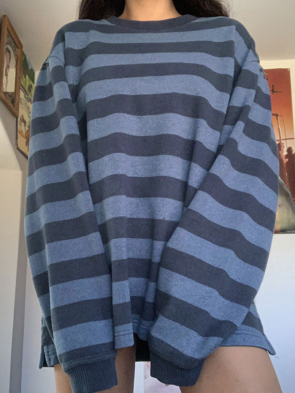 OVERSIZED SWEATSHIRT BLUE STRIPED RETRO STRIPED LOOSE FIT