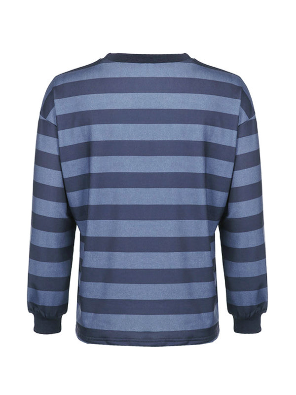 OVERSIZED SWEATSHIRT BLUE STRIPED RETRO STRIPED LOOSE FIT