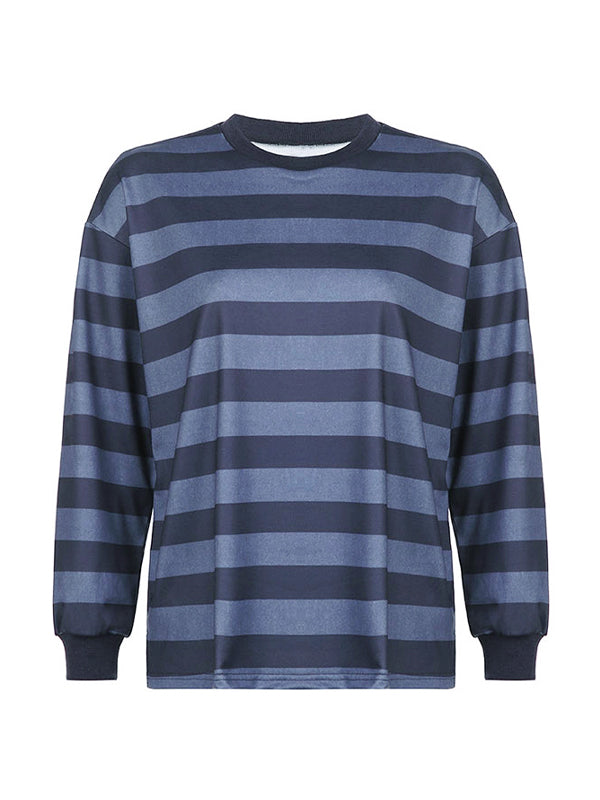 OVERSIZED SWEATSHIRT BLUE STRIPED RETRO STRIPED LOOSE FIT