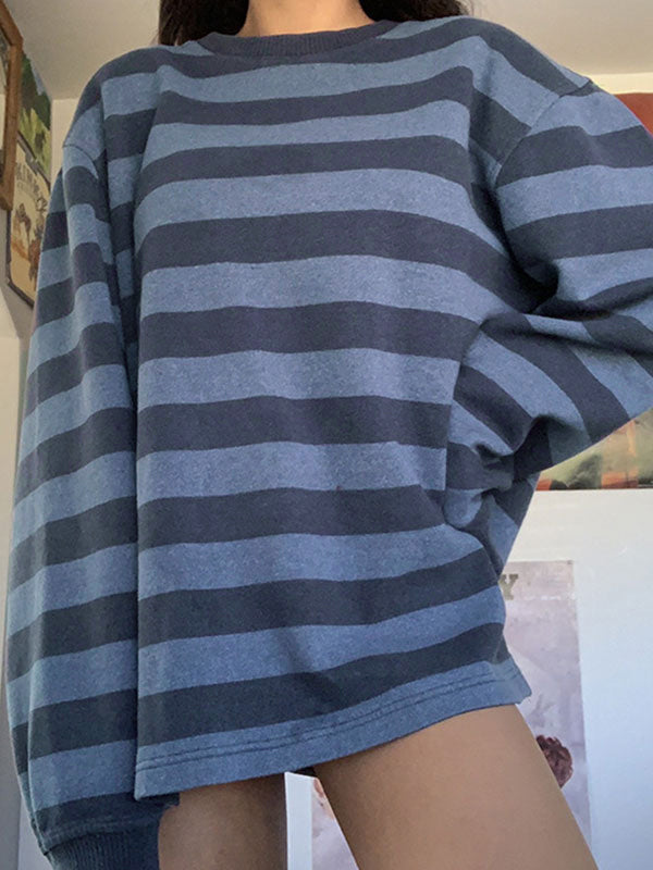 OVERSIZED SWEATSHIRT BLUE STRIPED RETRO STRIPED LOOSE FIT