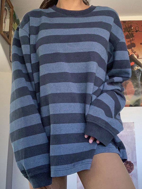 OVERSIZED SWEATSHIRT BLUE STRIPED RETRO STRIPED LOOSE FIT