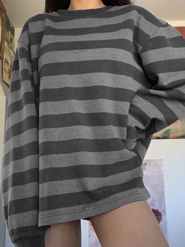 OVERSIZED SWEATSHIRT BLUE STRIPED RETRO STRIPED LOOSE FIT