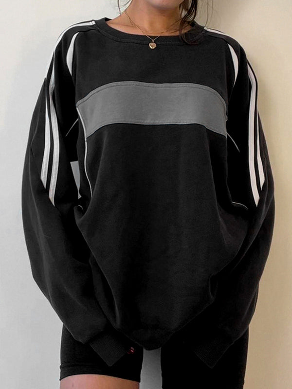 OVERSIZED SWEATSHIRT VINTAGE CONTRAST COLOR SPLICE DESIGN