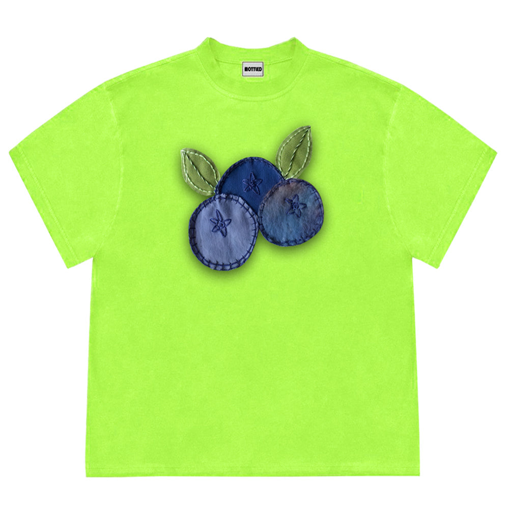 OVERSIZED TEE BLUEBERRY PATCHWORK DENIM LEAVES INDIE VIBE