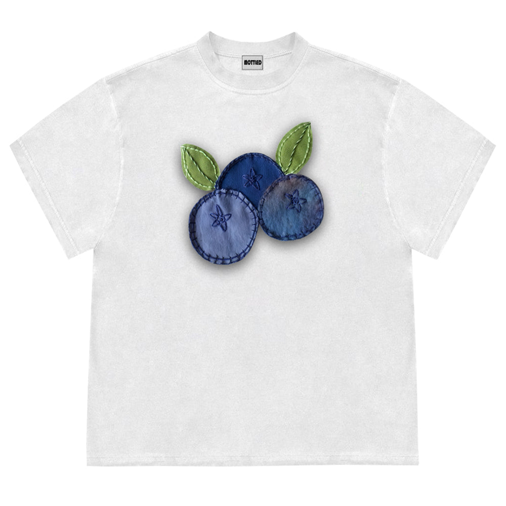 OVERSIZED TEE BLUEBERRY PATCHWORK DENIM LEAVES INDIE VIBE