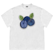 OVERSIZED TEE BLUEBERRY PATCHWORK DENIM LEAVES INDIE VIBE