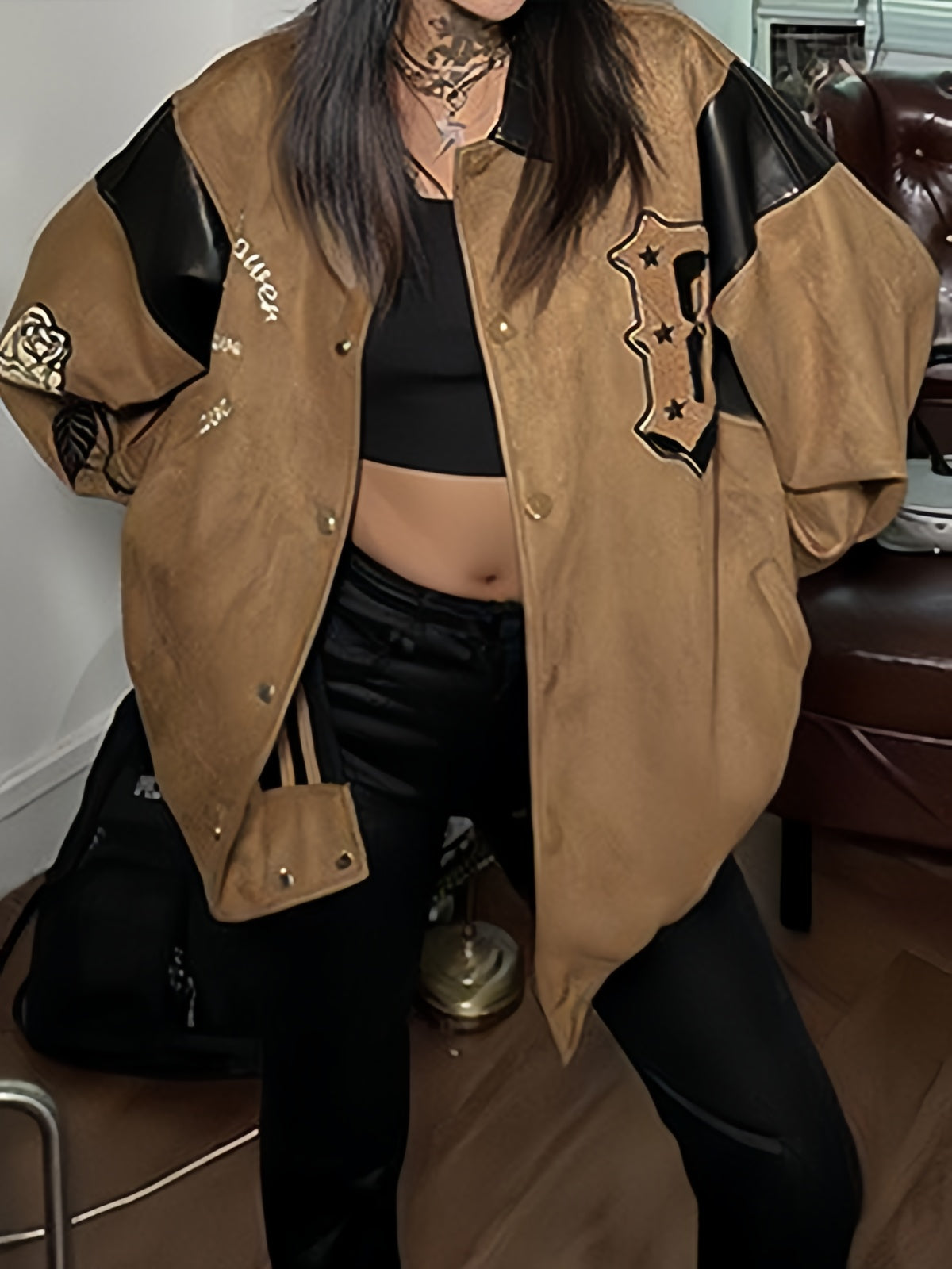 OVERSIZED VARSITY JACKET UNIQUE VINTAGE VELOR DESIGN