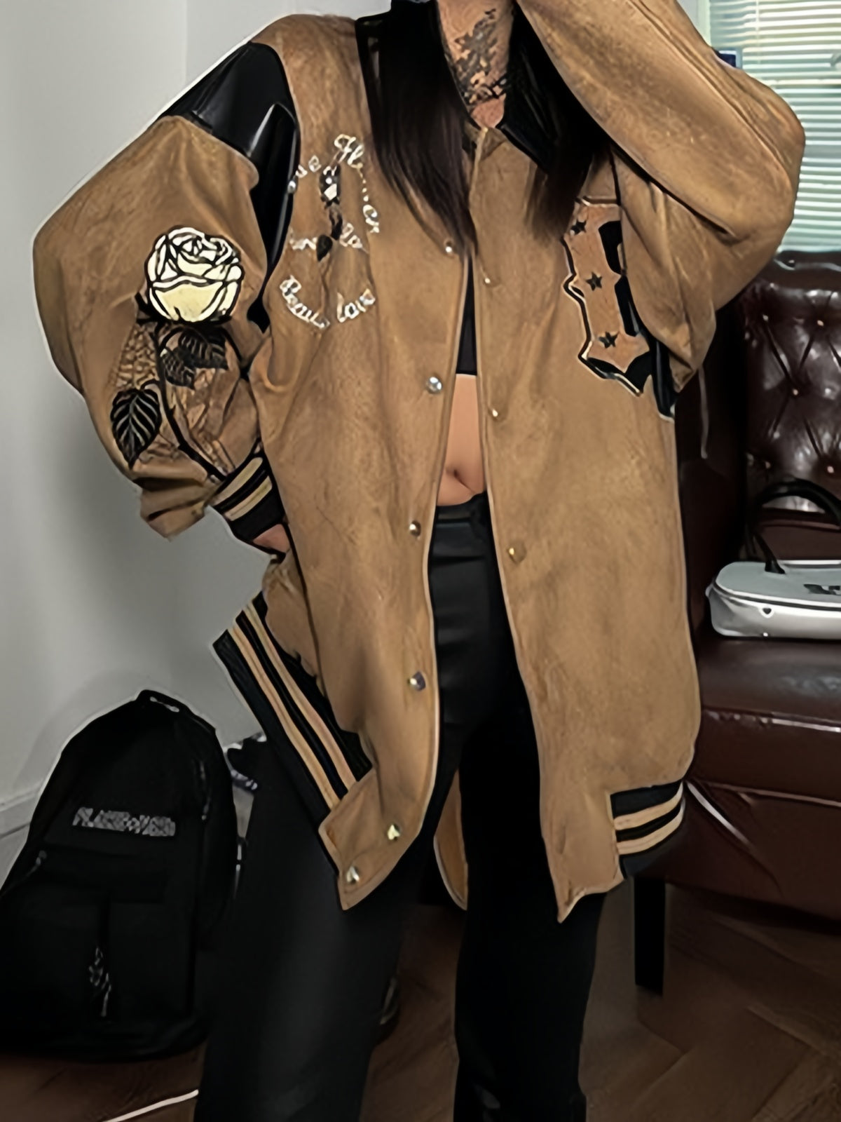 OVERSIZED VARSITY JACKET UNIQUE VINTAGE VELOR DESIGN