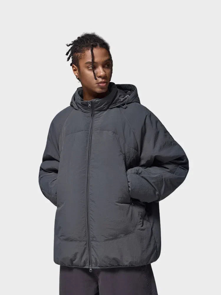 GRAY OVERSIZED WINTER HOODED PUFFER JACKET