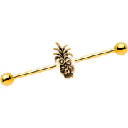 Gold PVD Steampunk Tiki Skull Headdress Industrial Barbell 38mm