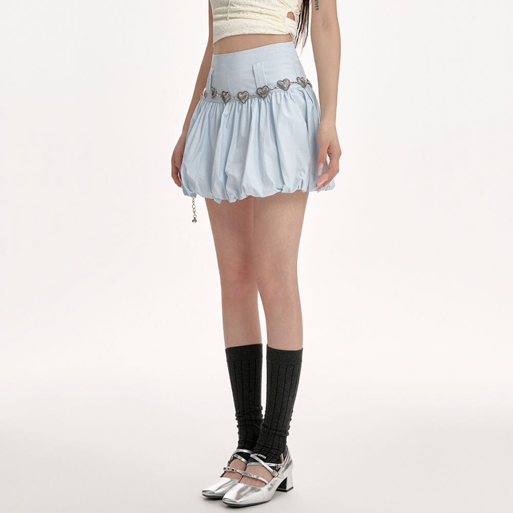 PASTEL BLUE BALLOON SKIRT WITH HEART BELT