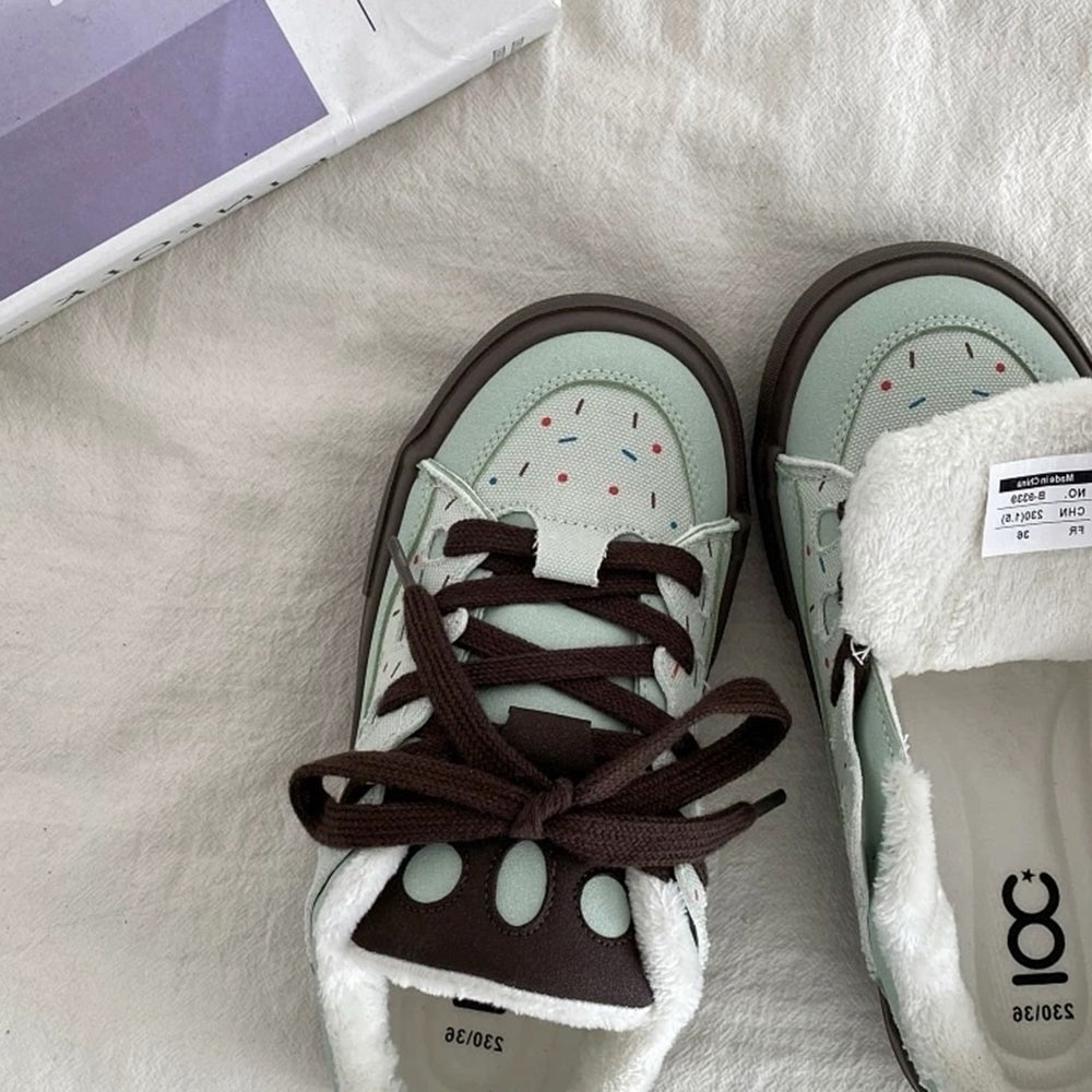 PASTEL SPRINKLES SKATER SNEAKERS MINT GREEN AND BROWN