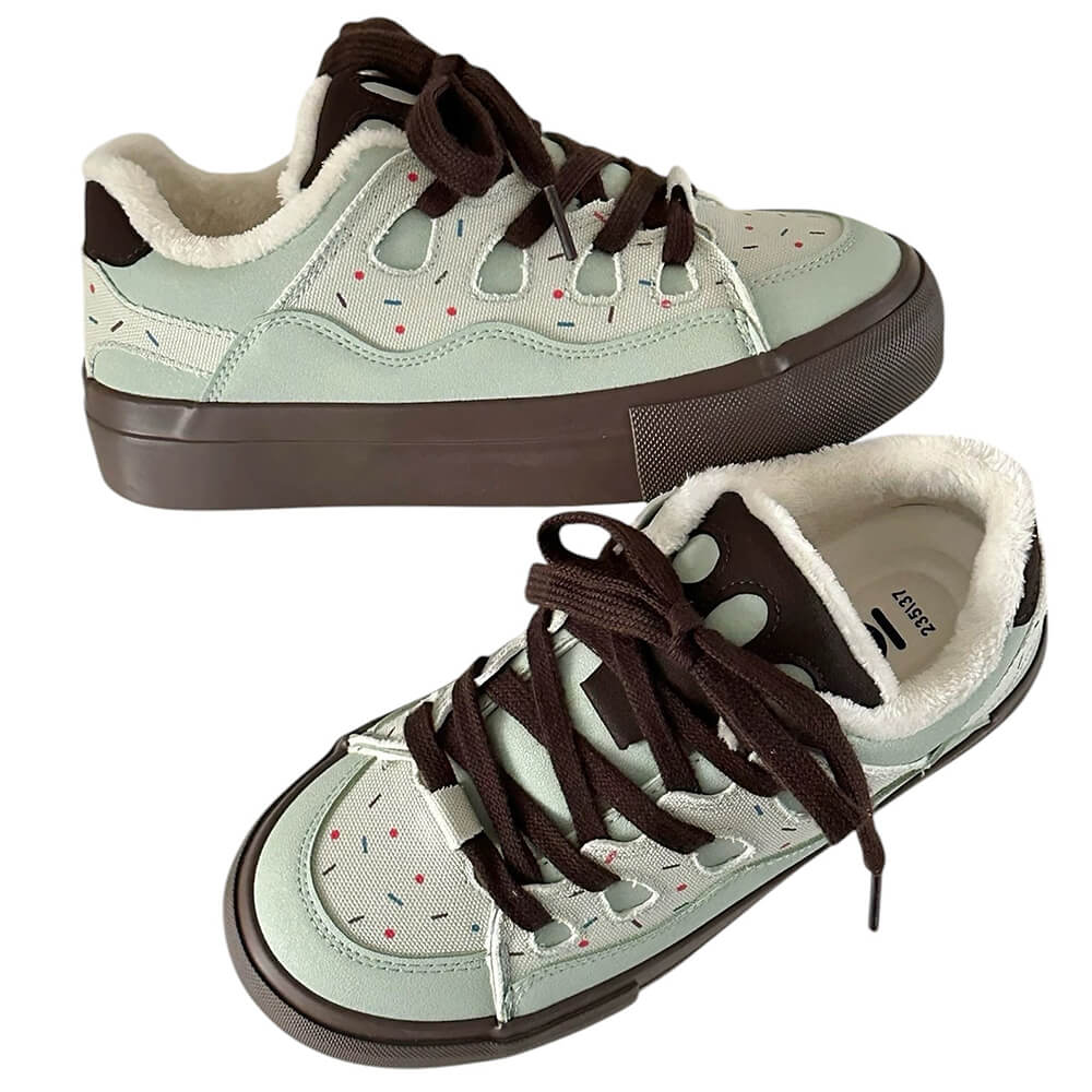 PASTEL SPRINKLES SKATER SNEAKERS MINT GREEN AND BROWN