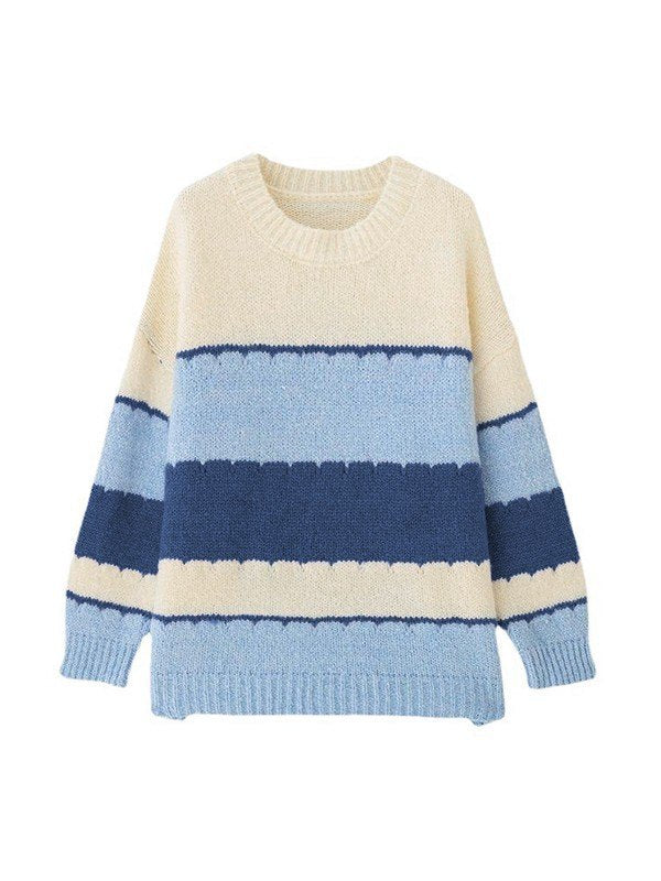 PASTEL STRIPED LONG SLEEVE CREW NECK SWEATER