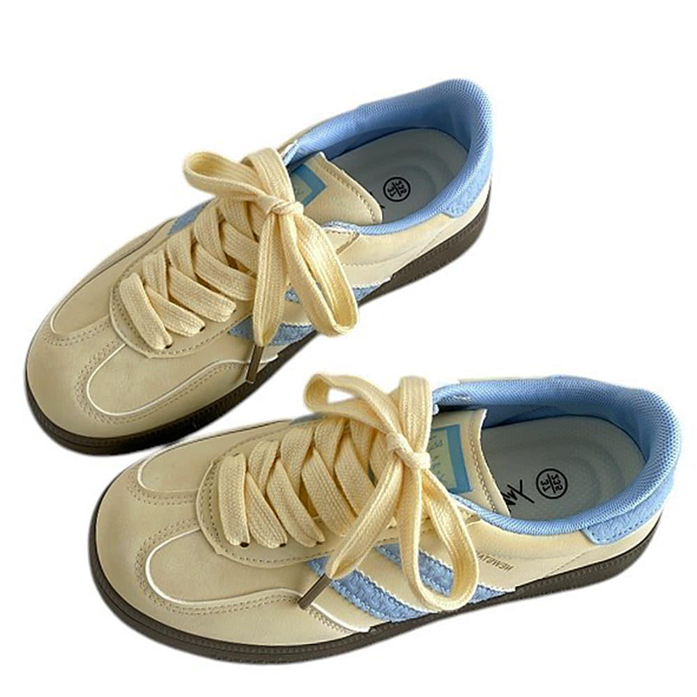 PASTEL YELLOW SNEAKERS WITH LIGHT BLUE ACCENTS