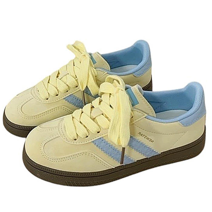 PASTEL YELLOW SNEAKERS WITH LIGHT BLUE ACCENTS