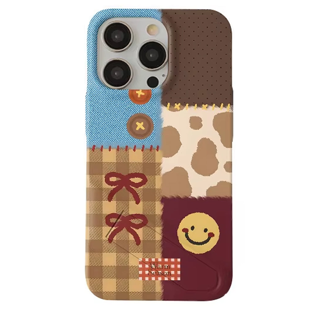 PATCHWORK AESTHETIC IPHONE PHONE CASE: SMILEY FACE DESIGN