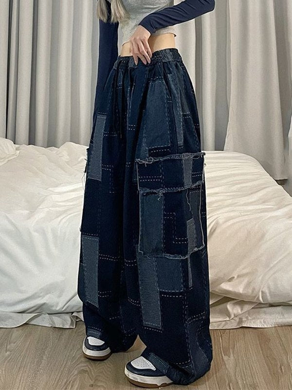 PATCHWORK DENIM CARGO PANTS IN BLUE CARGO STYLE