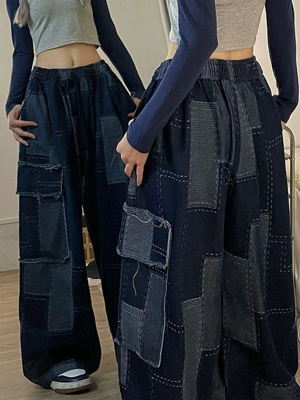 PATCHWORK DENIM CARGO PANTS IN BLUE CARGO STYLE