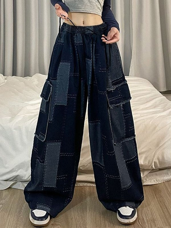PATCHWORK DENIM CARGO PANTS IN BLUE CARGO STYLE