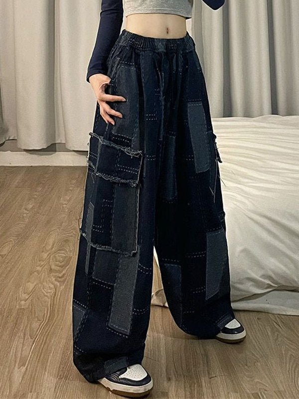 PATCHWORK DENIM CARGO PANTS IN BLUE CARGO STYLE