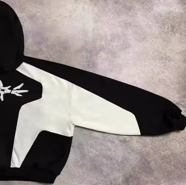 PATCHWORK FLEECE HOODIE IN BLACK AND WHITE - TRENDY FLEECE HOODIE