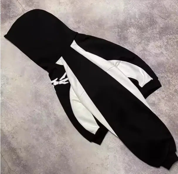 PATCHWORK FLEECE HOODIE IN BLACK AND WHITE - TRENDY FLEECE HOODIE
