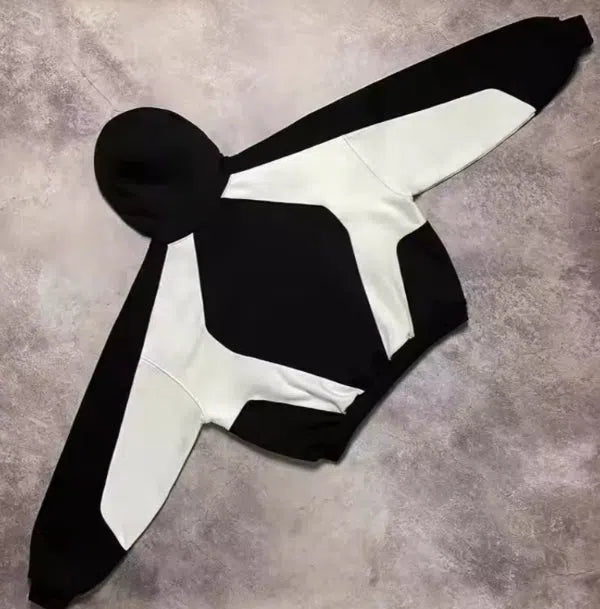 PATCHWORK FLEECE HOODIE IN BLACK AND WHITE - TRENDY FLEECE HOODIE
