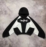 PATCHWORK FLEECE HOODIE IN BLACK AND WHITE - TRENDY FLEECE HOODIE