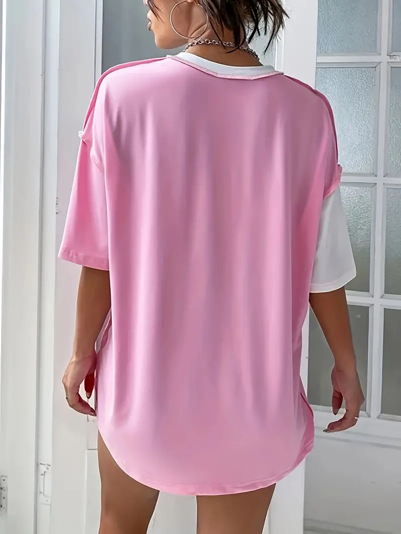 PATCHWORK SHIRT IN PINK AND WHITE - RELAXED FIT OVERSIZED