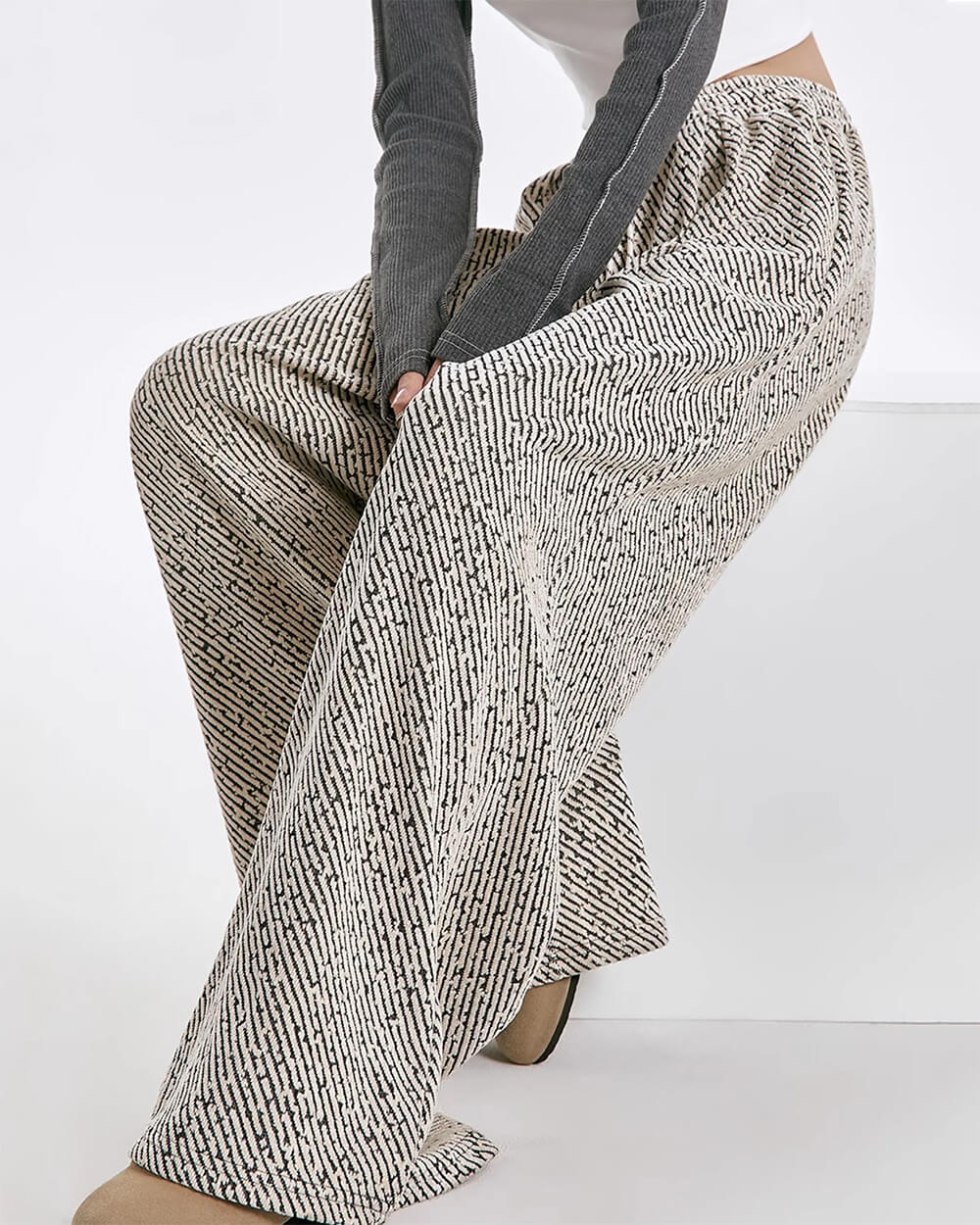 PATTERNED PALAZZO PANTS STRIPED FABRIC WIDE LEG