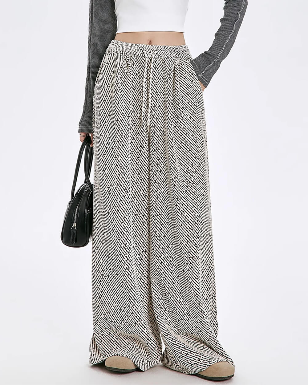 PATTERNED PALAZZO PANTS STRIPED FABRIC WIDE LEG