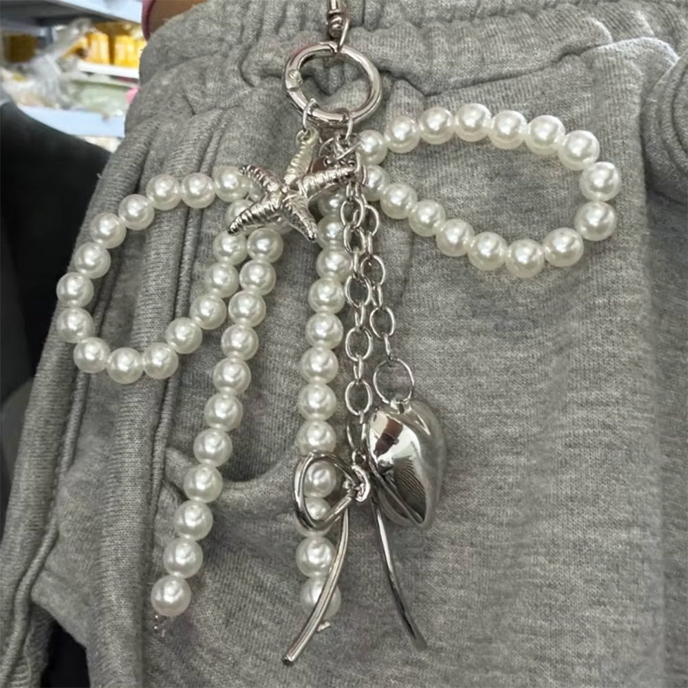 PEARL BOW CHARM KEYCHAIN HIGH-QUALITY ZINC ALLOY