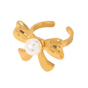 PEARL BOW RING GOLD STAINLESS STEEL