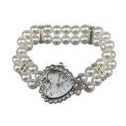 PEARL BRACELET WATCH VINTAGE HEART WITH FAUX PEARLS
