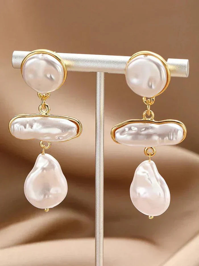 PEARL DROP EARRINGS WITH ALLOY STUD DESIGN