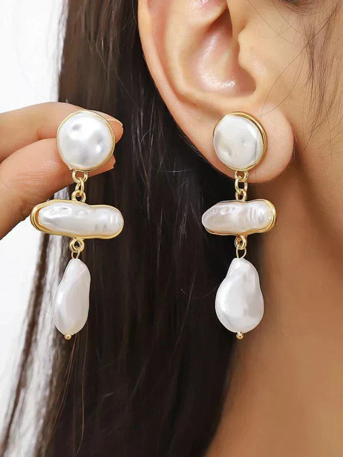 PEARL DROP EARRINGS WITH ALLOY STUD DESIGN