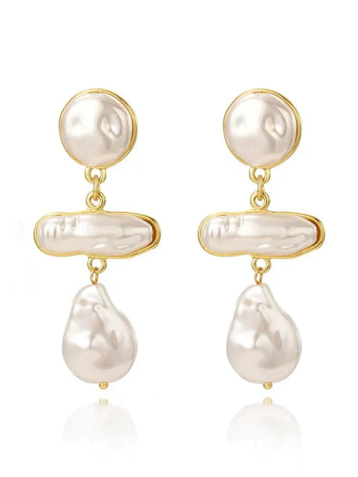 PEARL DROP EARRINGS WITH ALLOY STUD DESIGN