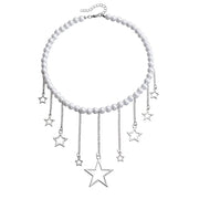 PEARL NECKLACE WITH SILVER STAR CHARMS: CELESTIAL DREAM