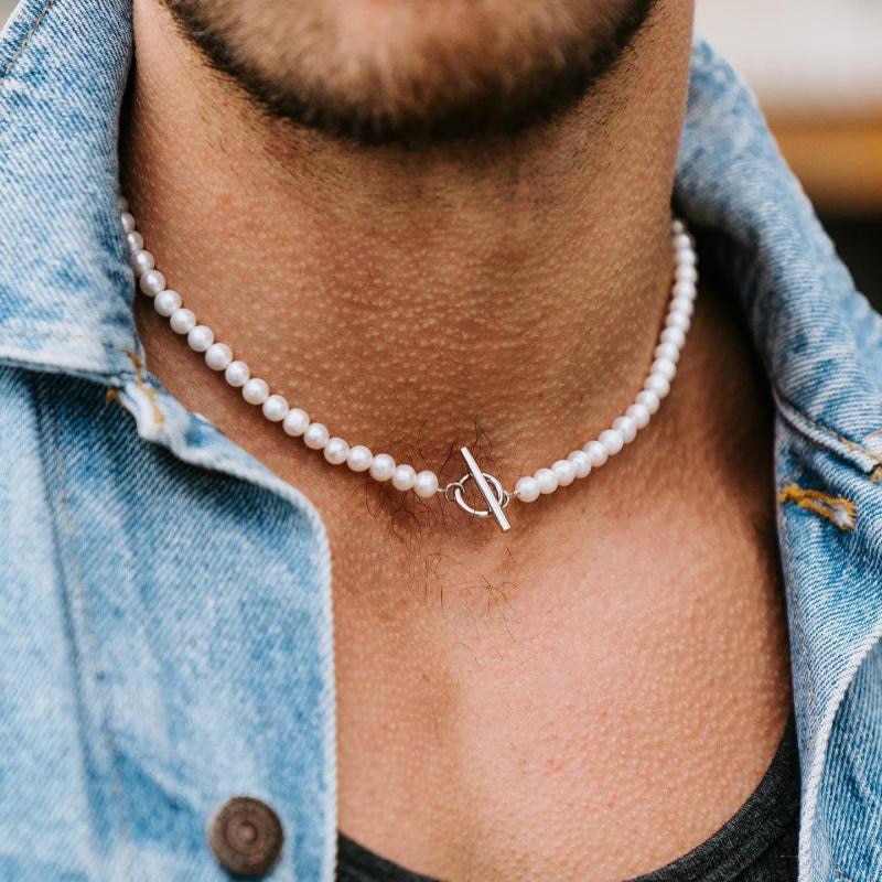 PEARL NECKLACE WITH SILVER TOGGLE CLASP PEARL TOGGLE CHAIN
