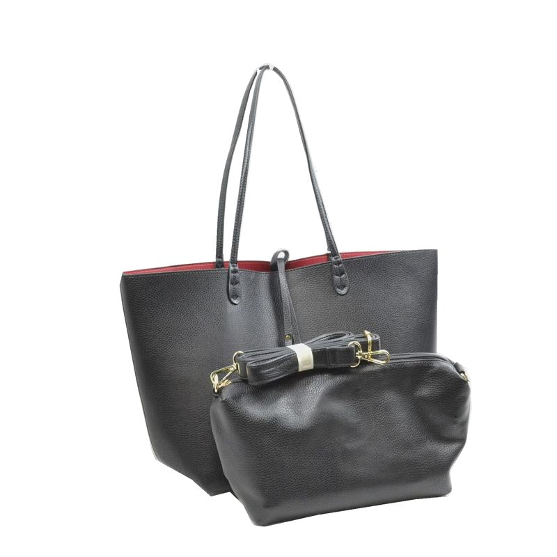 Women's Pebbled Faux Leather Reversible 2 in 1 Tote Shoulder Handbag Crossbody Bag